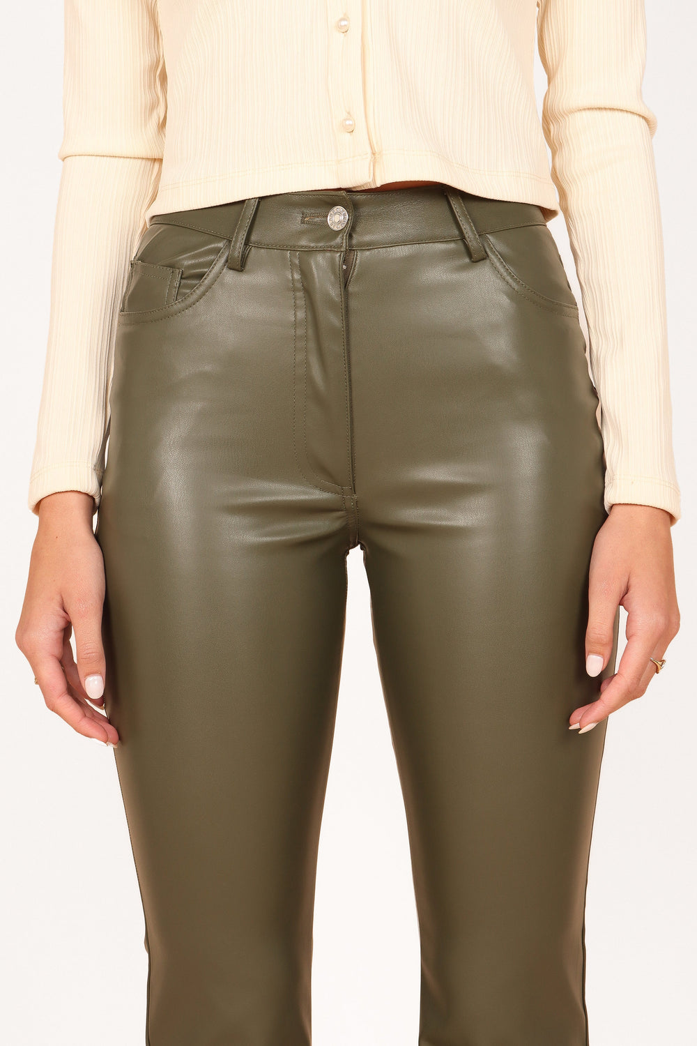 Petal and Pup USA BOTTOMS Ashley Faux Leather Pants - Olive