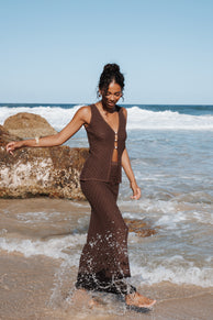 Petal and Pup USA BOTTOMS Asplie Knit Maxi Skirt - Espresso