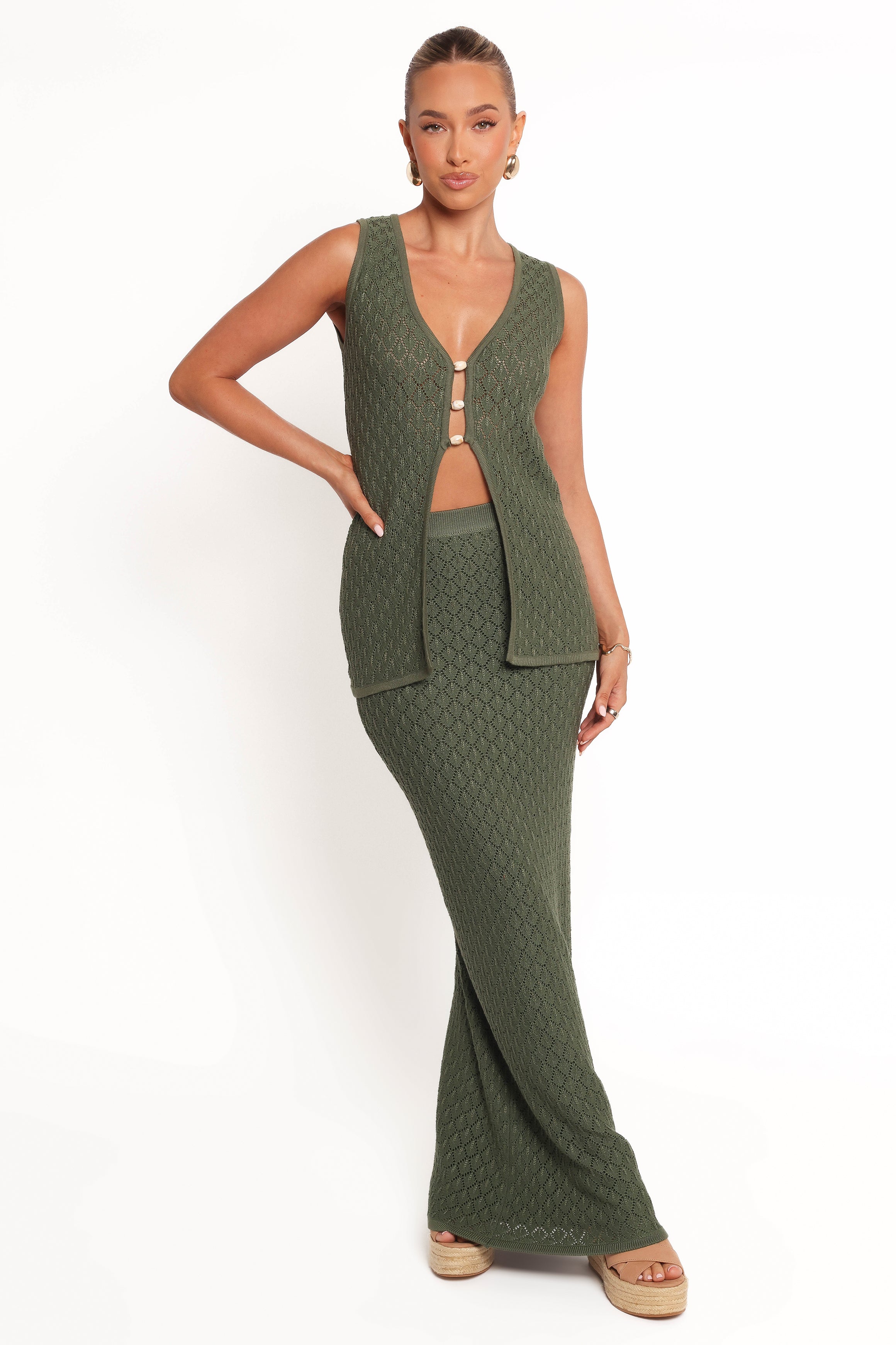Petal and Pup USA BOTTOMS Asplie Knit Maxi Skirt - Olive