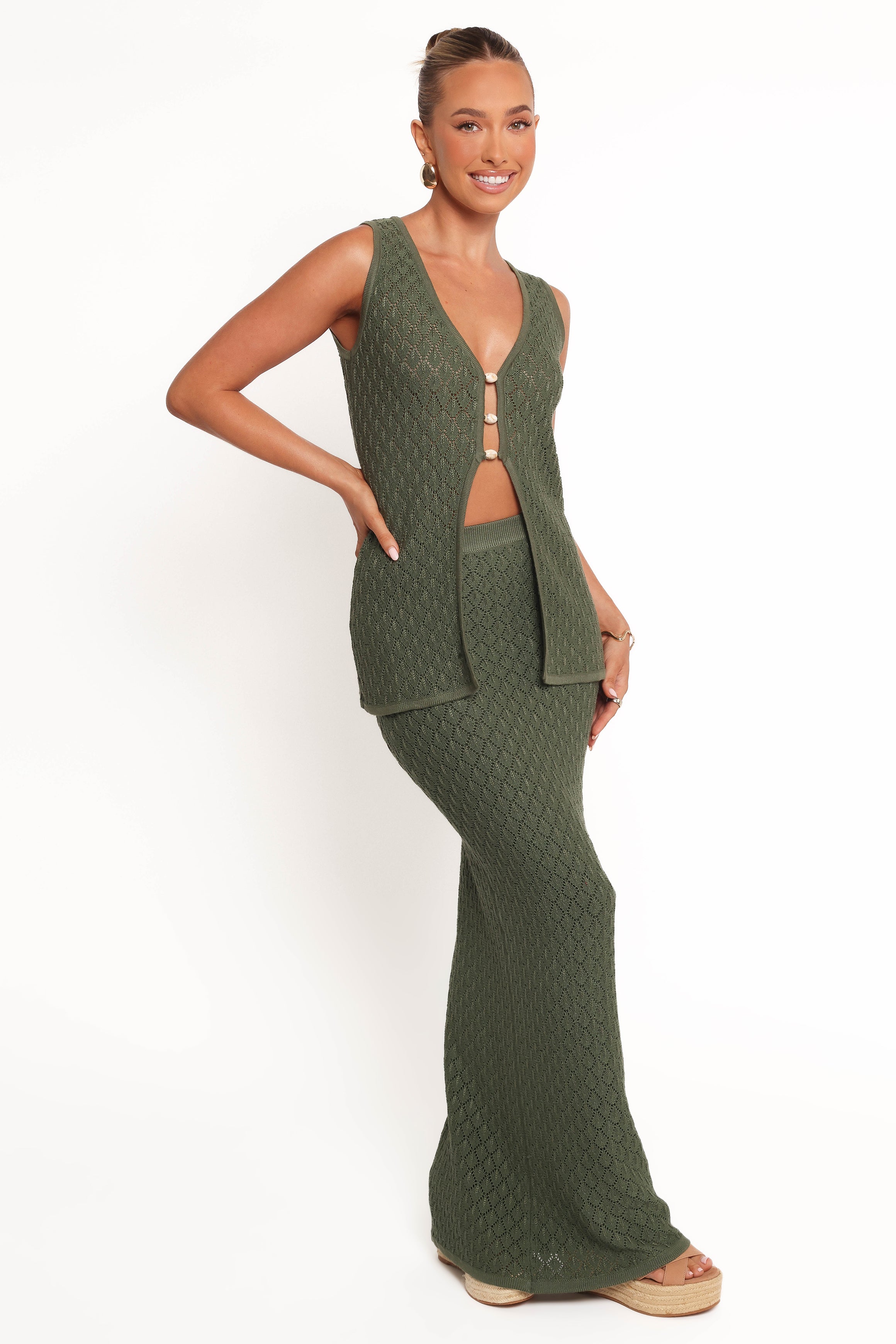 Petal and Pup USA BOTTOMS Asplie Knit Maxi Skirt - Olive