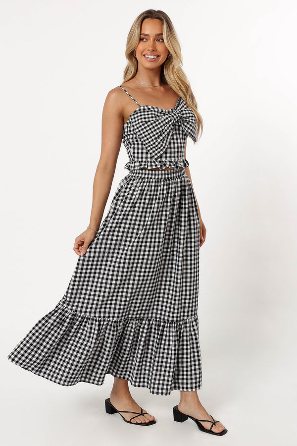 Petal and Pup USA BOTTOMS Bambi Tiered Midi Skirt - Black Gingham