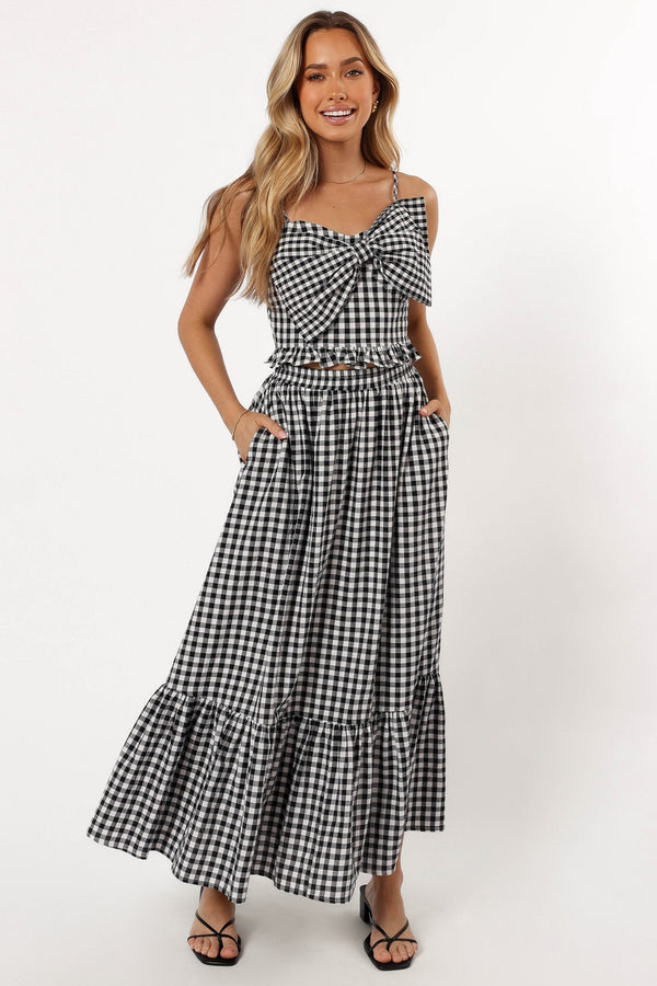 Petal and Pup USA BOTTOMS Bambi Tiered Midi Skirt - Black Gingham