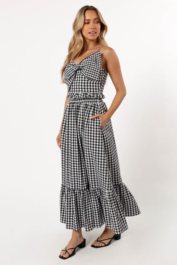 Petal and Pup USA BOTTOMS Bambi Tiered Midi Skirt - Black Gingham