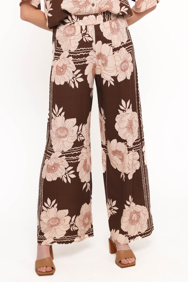 Petal and Pup USA BOTTOMS Bernadine Wide Leg Pant - Brown Floral
