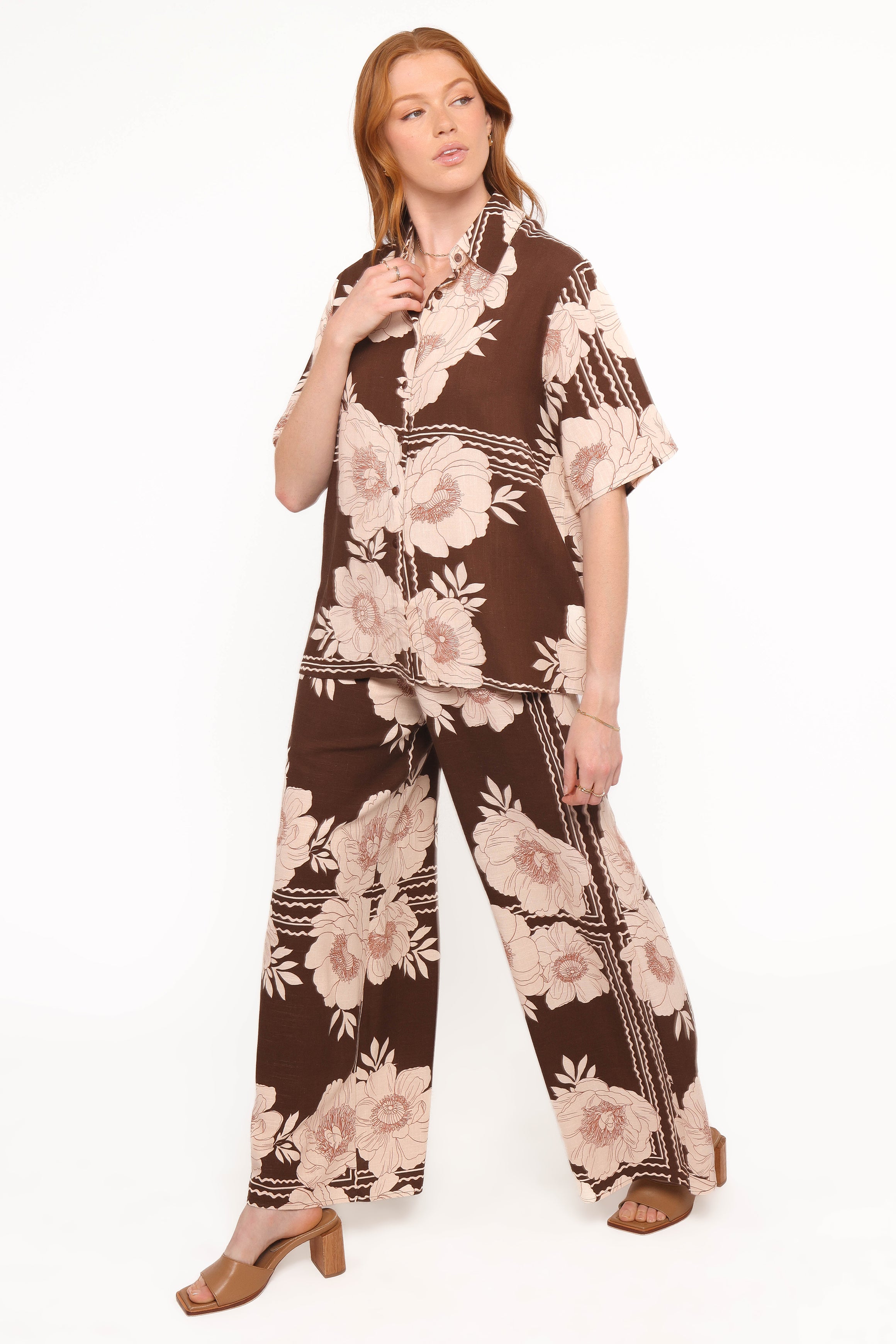 Petal and Pup USA BOTTOMS Bernadine Wide Leg Pant - Brown Floral
