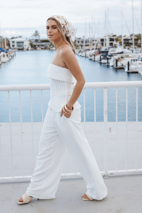 Petal and Pup USA BOTTOMS Blakely Wide Leg Pant - White Pinstripe