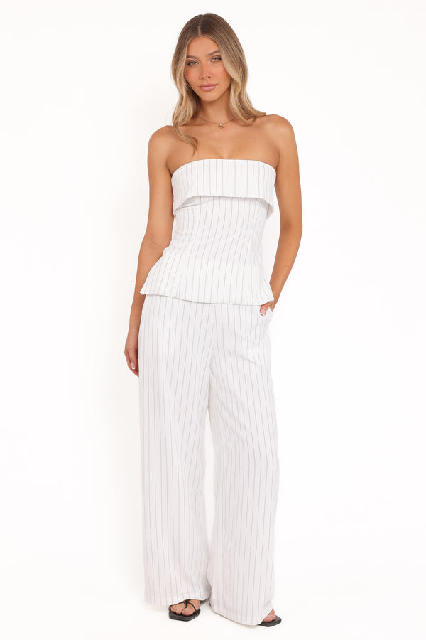 Petal and Pup USA BOTTOMS Blakely Wide Leg Pant - White Pinstripe