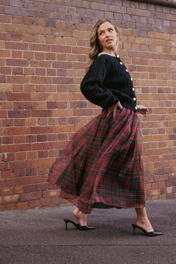 Petal and Pup USA BOTTOMS Bonita Midi Skirt - Red Plaid