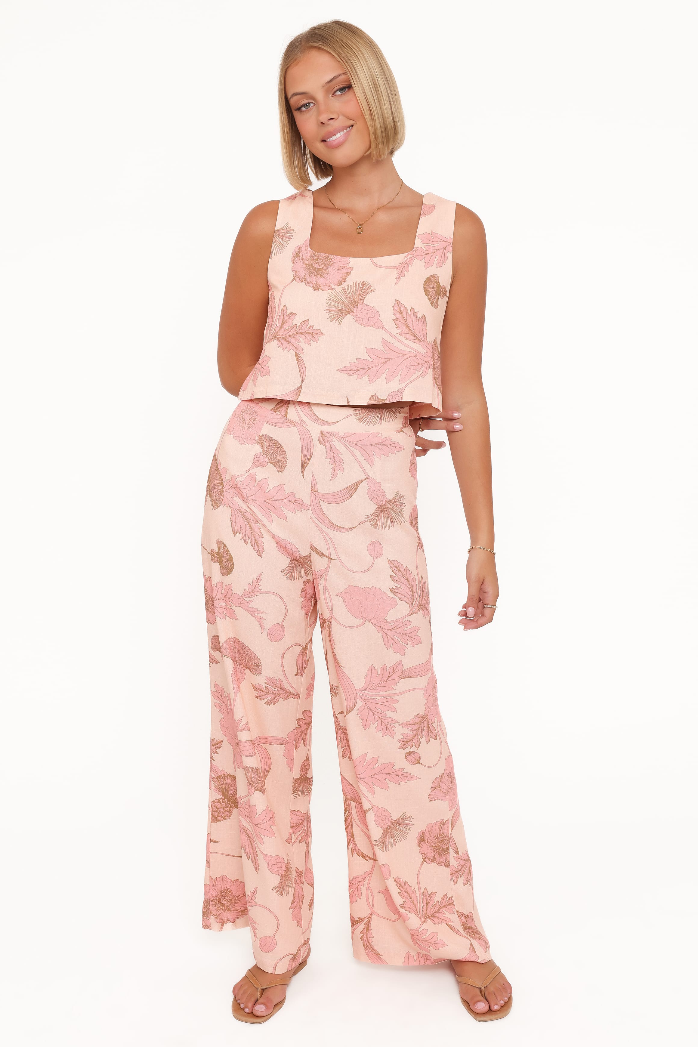 Petal and Pup USA BOTTOMS Brayden Wide Leg Linen Pant - Pink Floral