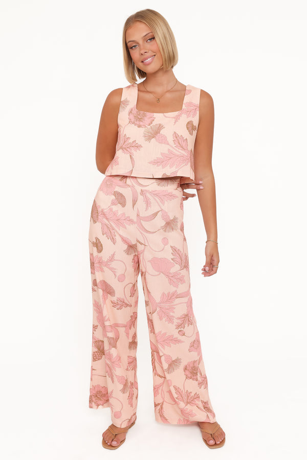 Petal and Pup USA BOTTOMS Brayden Wide Leg Linen Pant - Pink Floral