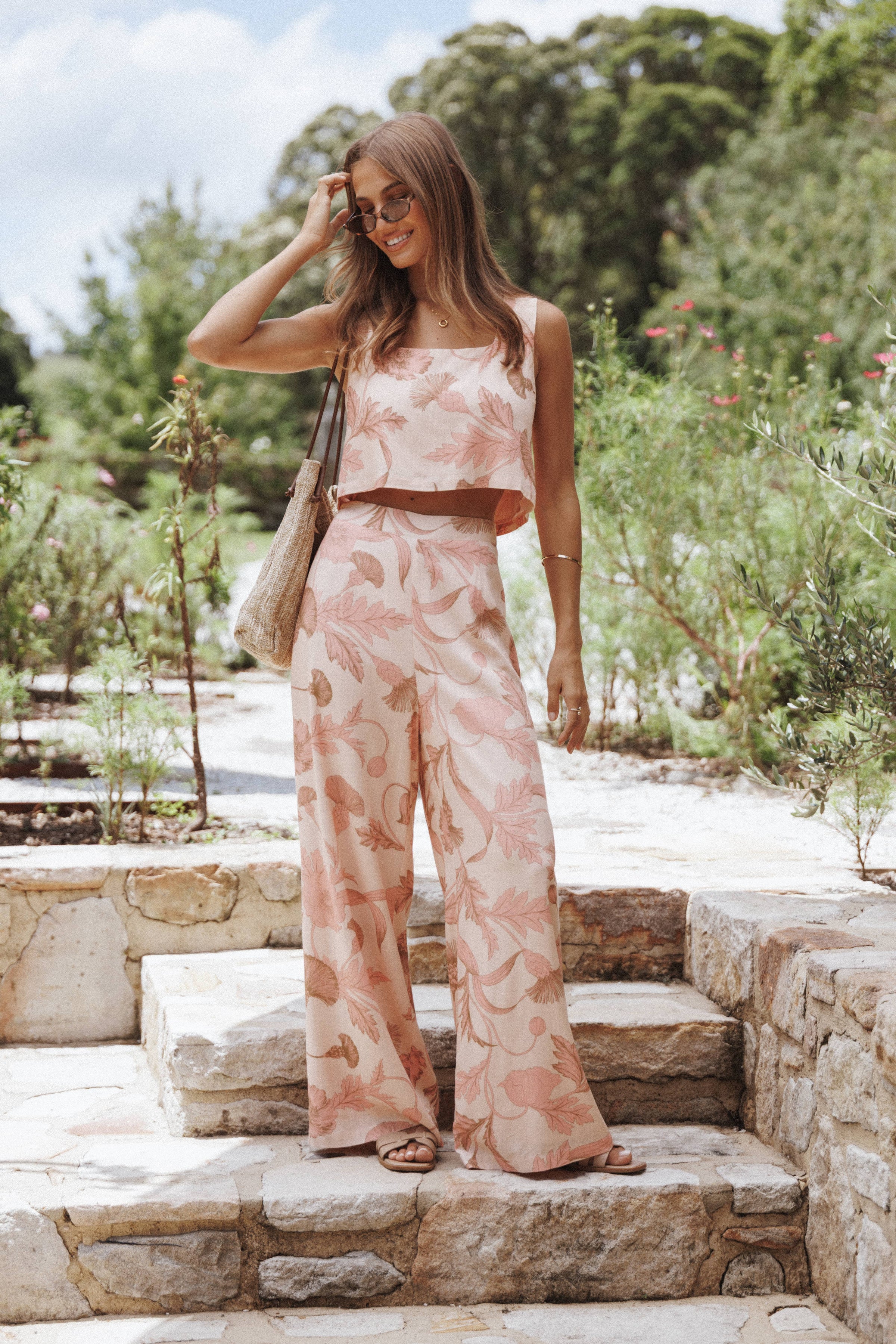 Petal and Pup USA BOTTOMS Brayden Wide Leg Linen Pant - Pink Floral