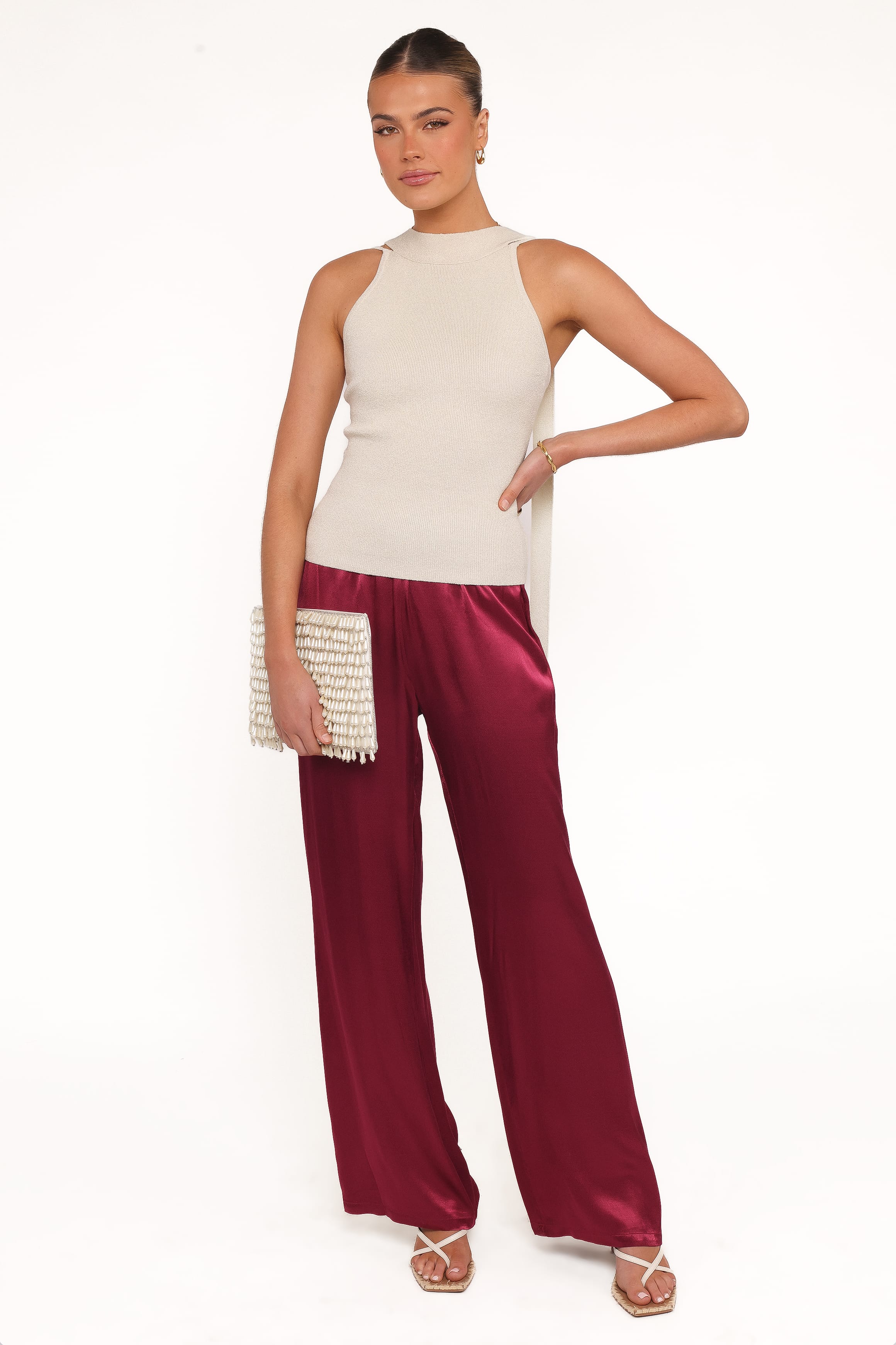Petal and Pup USA BOTTOMS Carissa Satin Pants - Berry