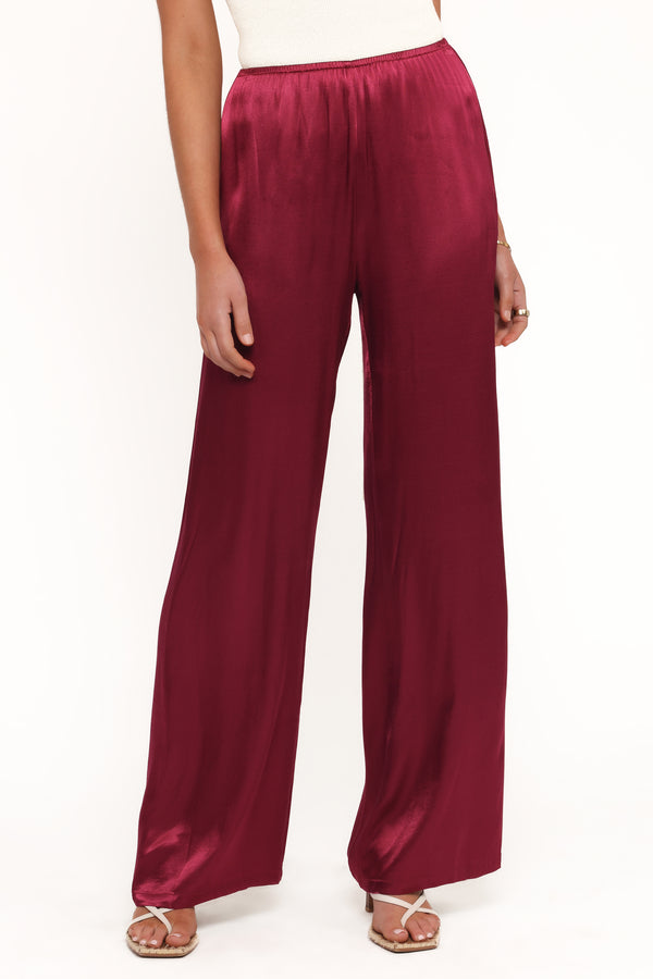 Petal and Pup USA BOTTOMS Carissa Satin Pants - Berry