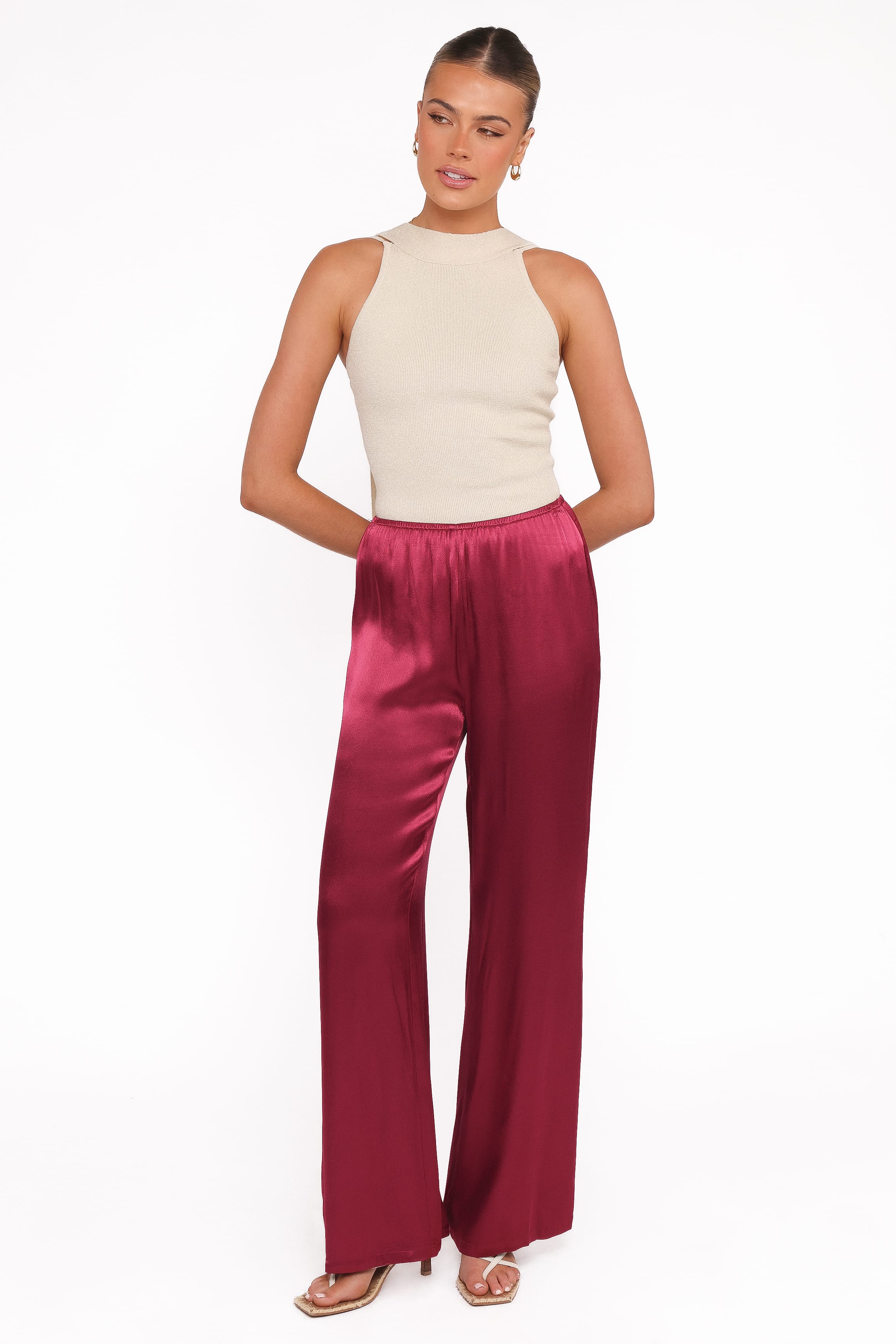 Petal and Pup USA BOTTOMS Carissa Satin Pants - Berry