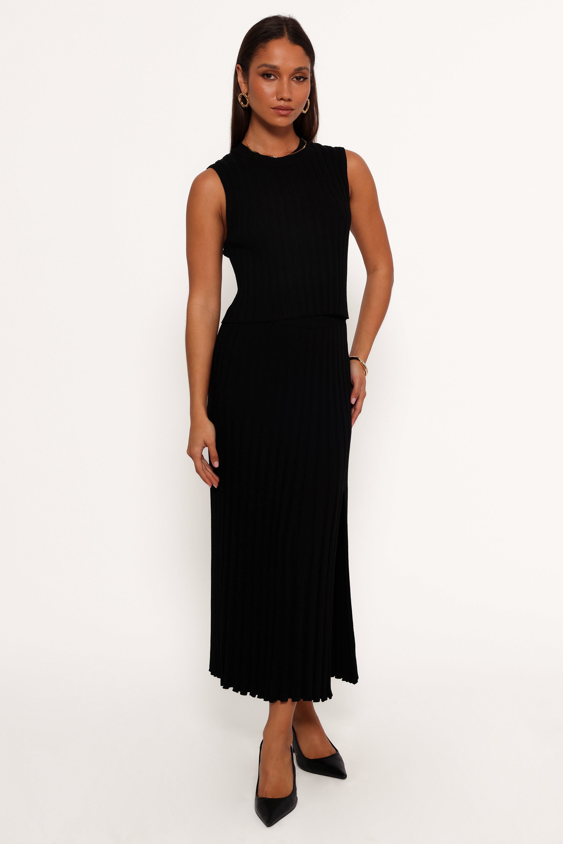 Petal and Pup USA BOTTOMS Carson Knit Midi Skirt - Black