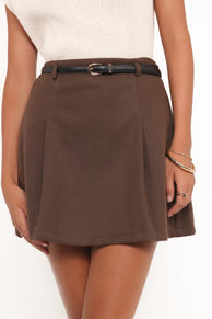 Petal and Pup USA BOTTOMS Cassia Belted A-Line Skirt - Chocolate Brown