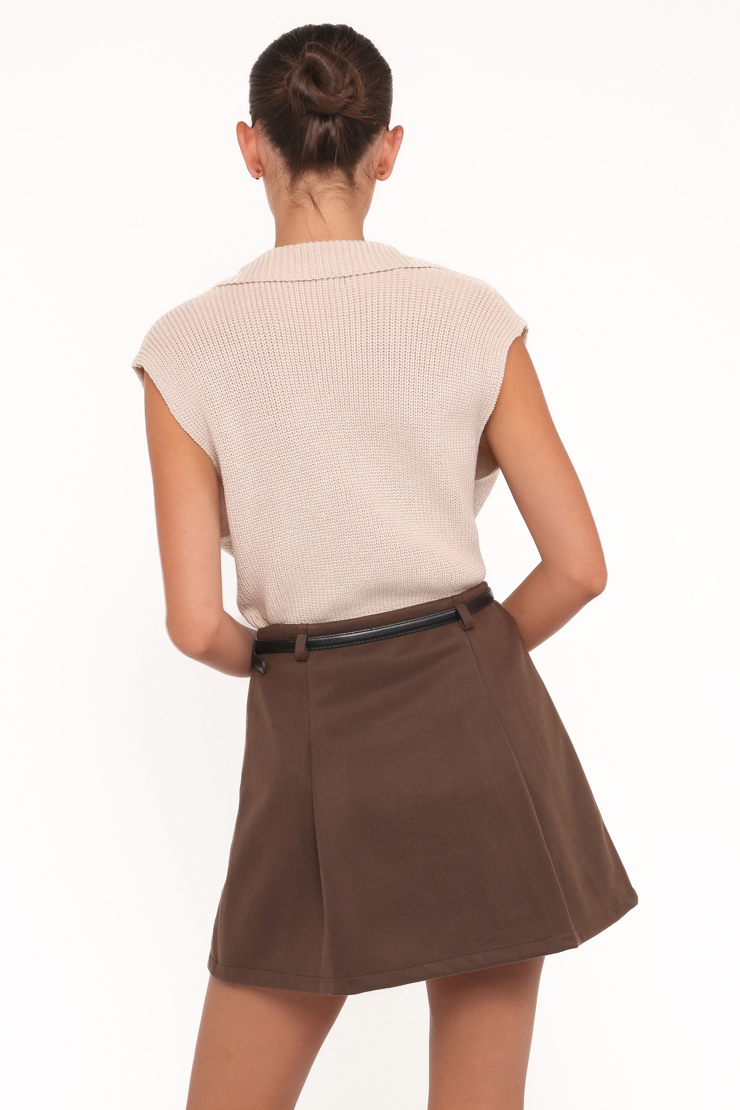 Petal and Pup USA BOTTOMS Cassia Belted A-Line Skirt - Chocolate Brown