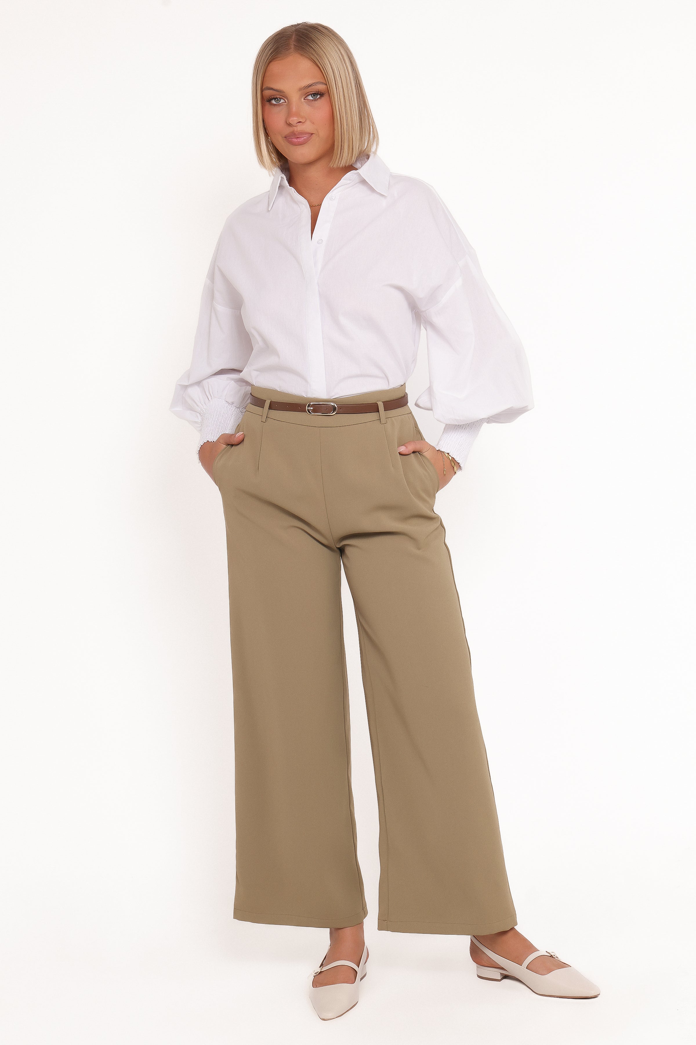 Petal and Pup USA BOTTOMS Ceres Belted Wide Leg Pant - Olive