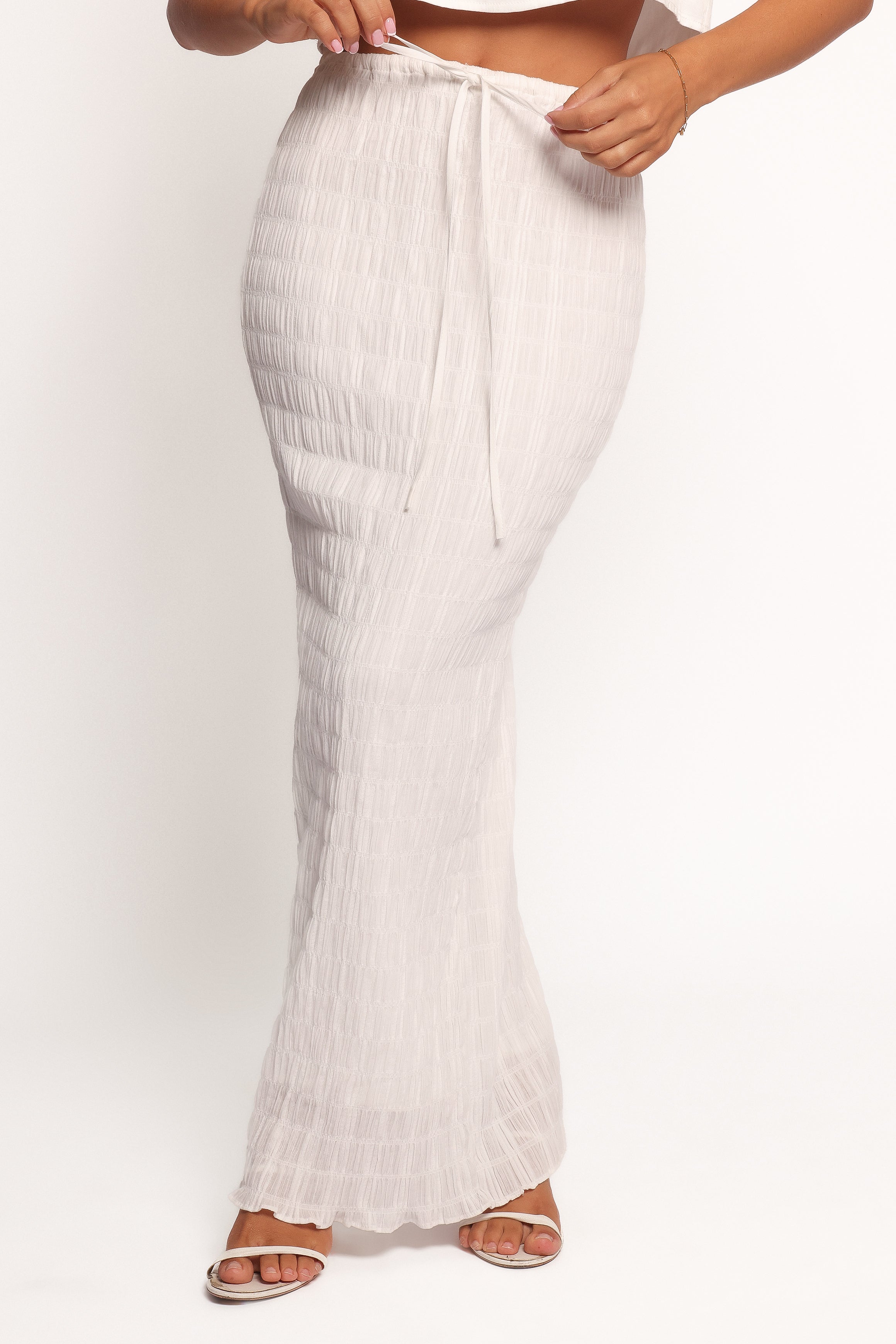 Petal and Pup USA BOTTOMS Charlotte Textured Maxi Skirt - White