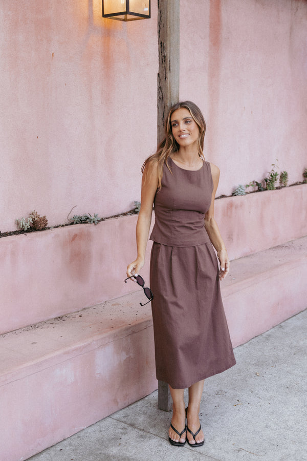 Petal and Pup USA BOTTOMS Chiaro Midi Skirt - Brown