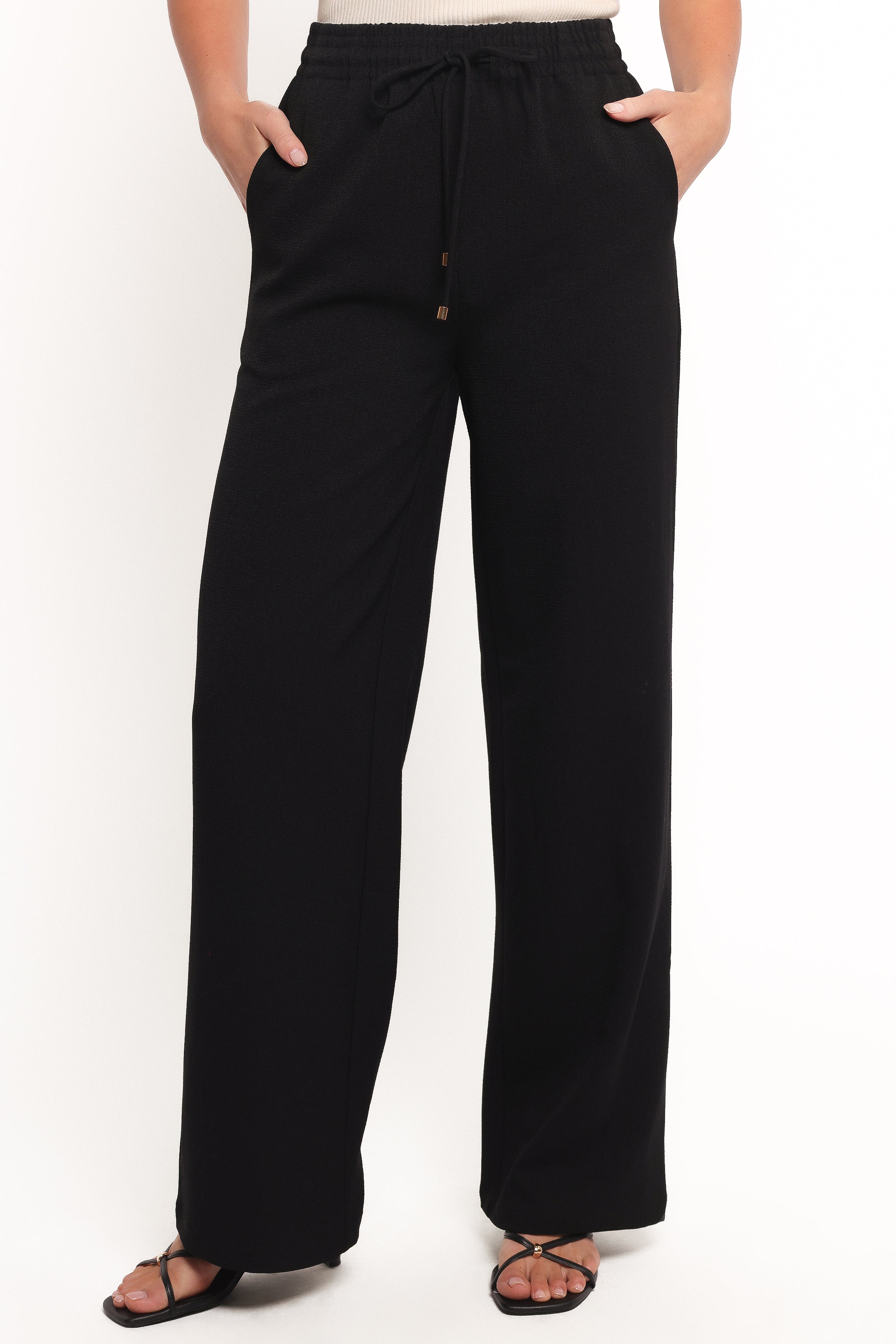 Petal and Pup USA BOTTOMS Cinch Wide Leg Crepe Pant - Black