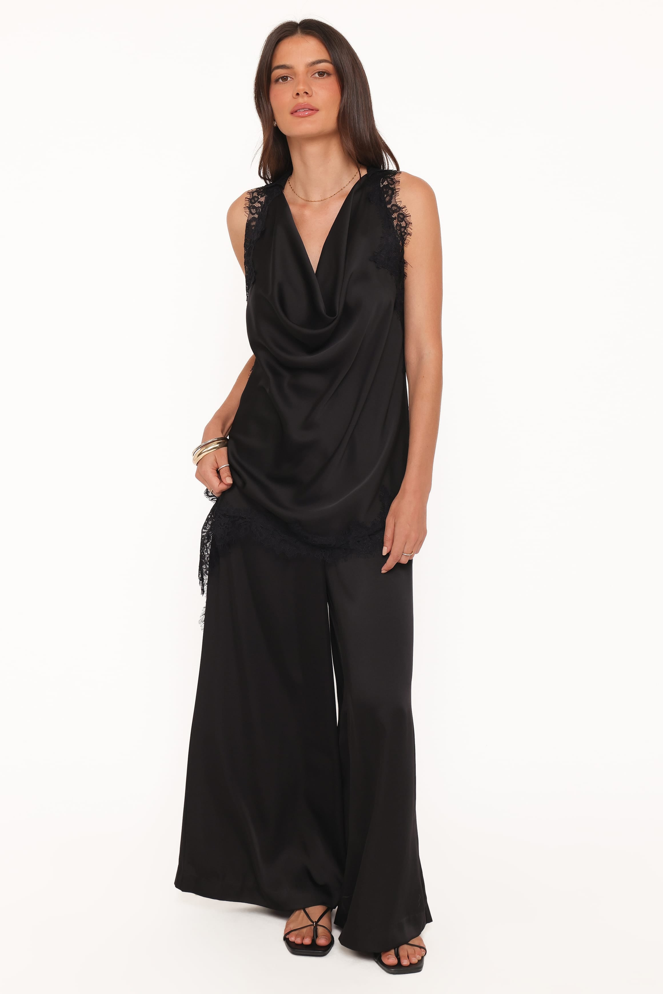 Petal and Pup USA BOTTOMS Clara Wide Leg Tailored Pant - Black