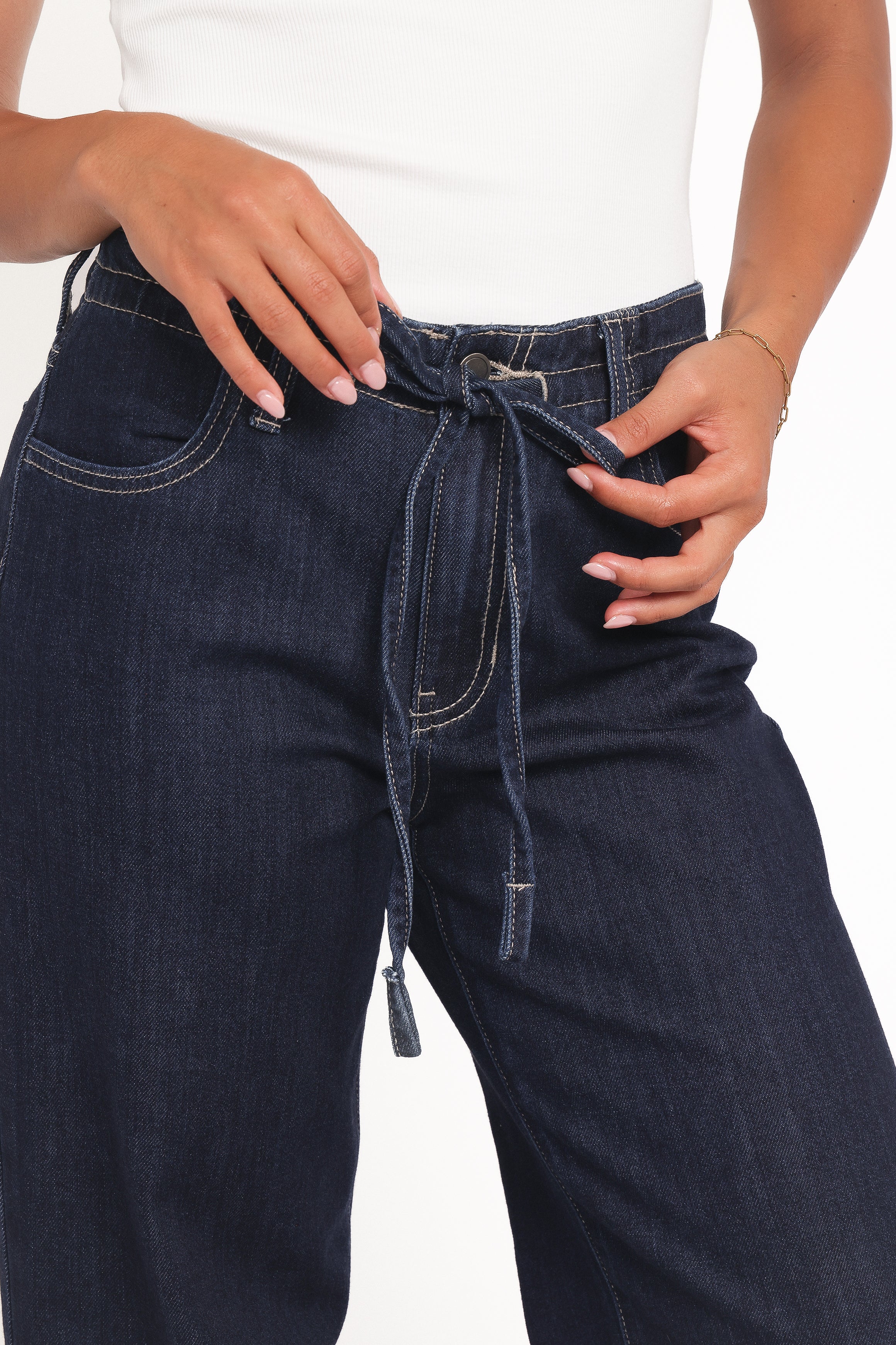 Petal and Pup USA BOTTOMS Clover Drawstring Wide Leg Jeans - Dark Wash