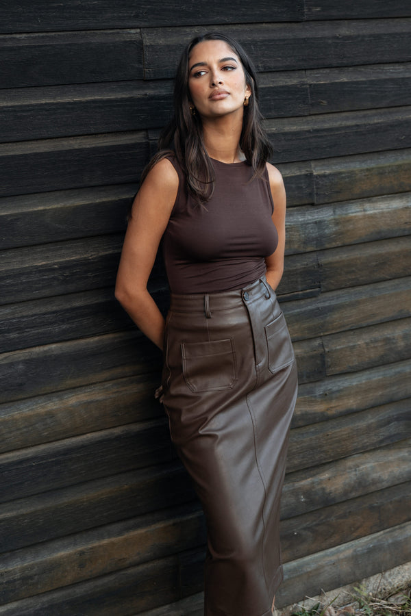 Petal and Pup USA BOTTOMS Colby Midi Skirt - Brown