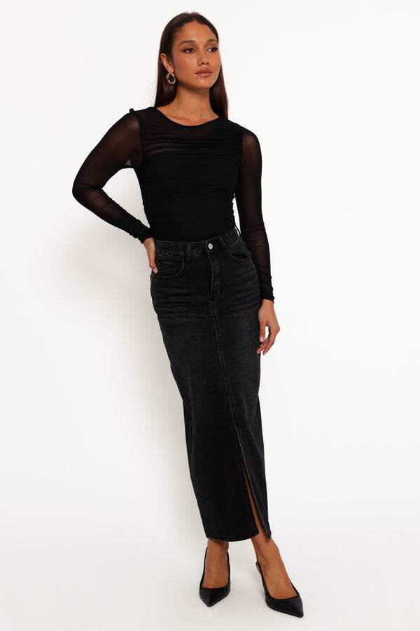 Petal and Pup USA BOTTOMS Dana Denim Midi Skirt - Black Wash