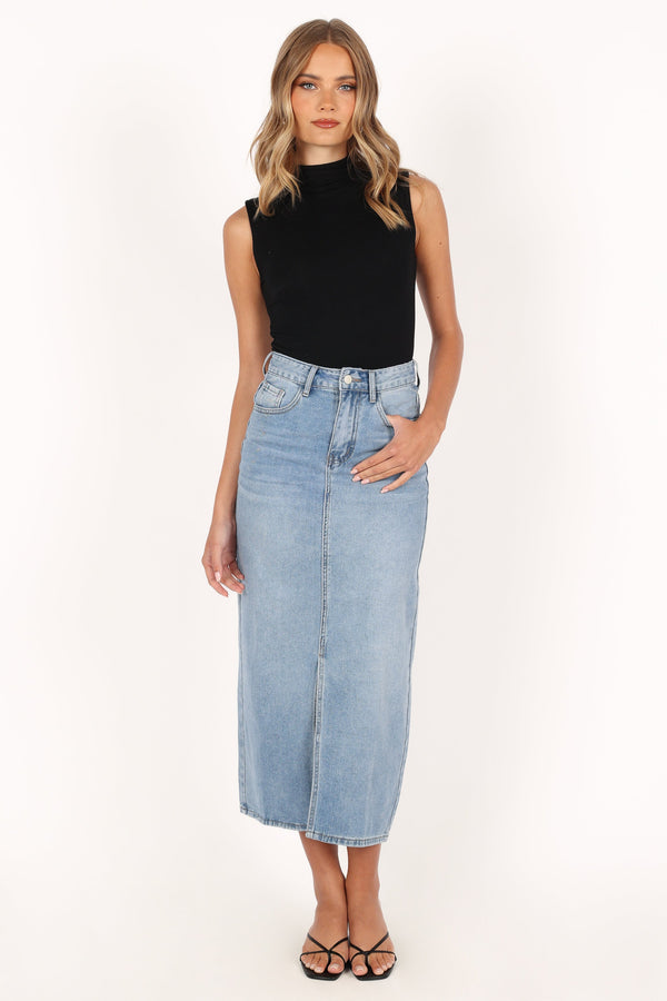 Petal and Pup USA BOTTOMS Dana Denim Midi Skirt - Blue Wash