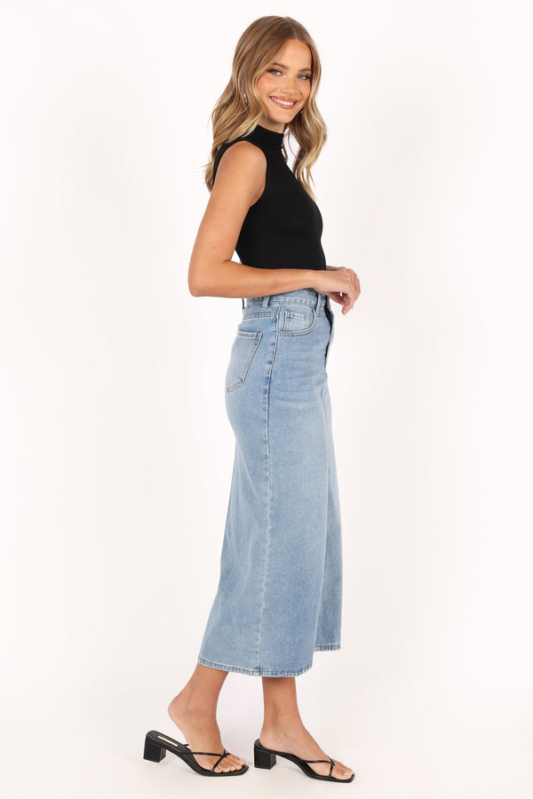 Petal and Pup USA BOTTOMS Dana Denim Midi Skirt - Blue Wash