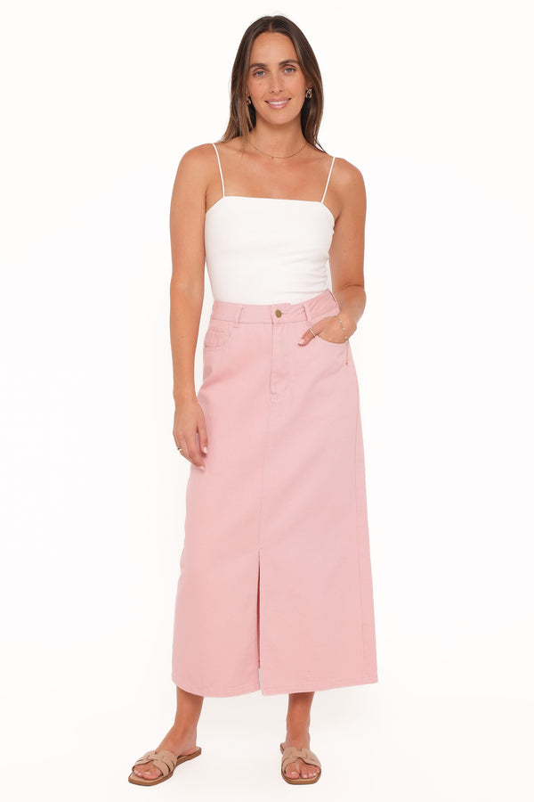 Petal and Pup USA BOTTOMS Dana Denim Midi Skirt - Dusty Pink