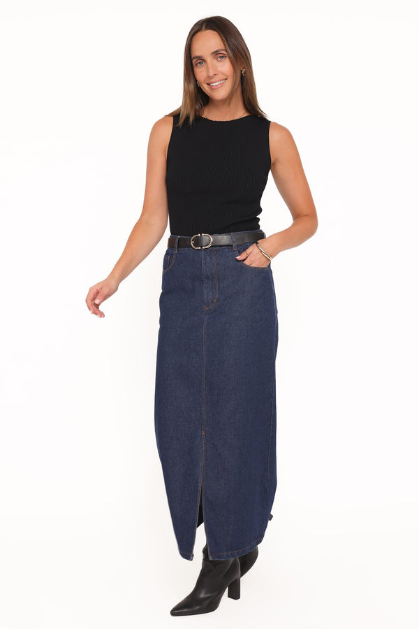 Petal and Pup USA BOTTOMS Dana Denim Midi Skirt - Midnight