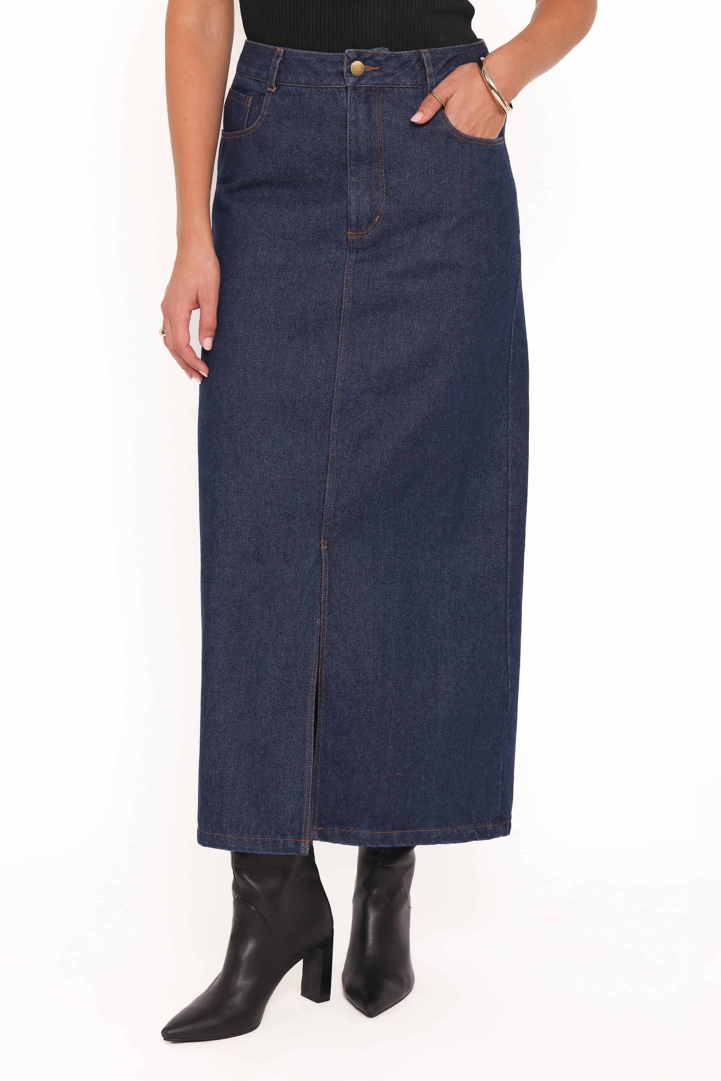 Petal and Pup USA BOTTOMS Dana Denim Midi Skirt - Midnight