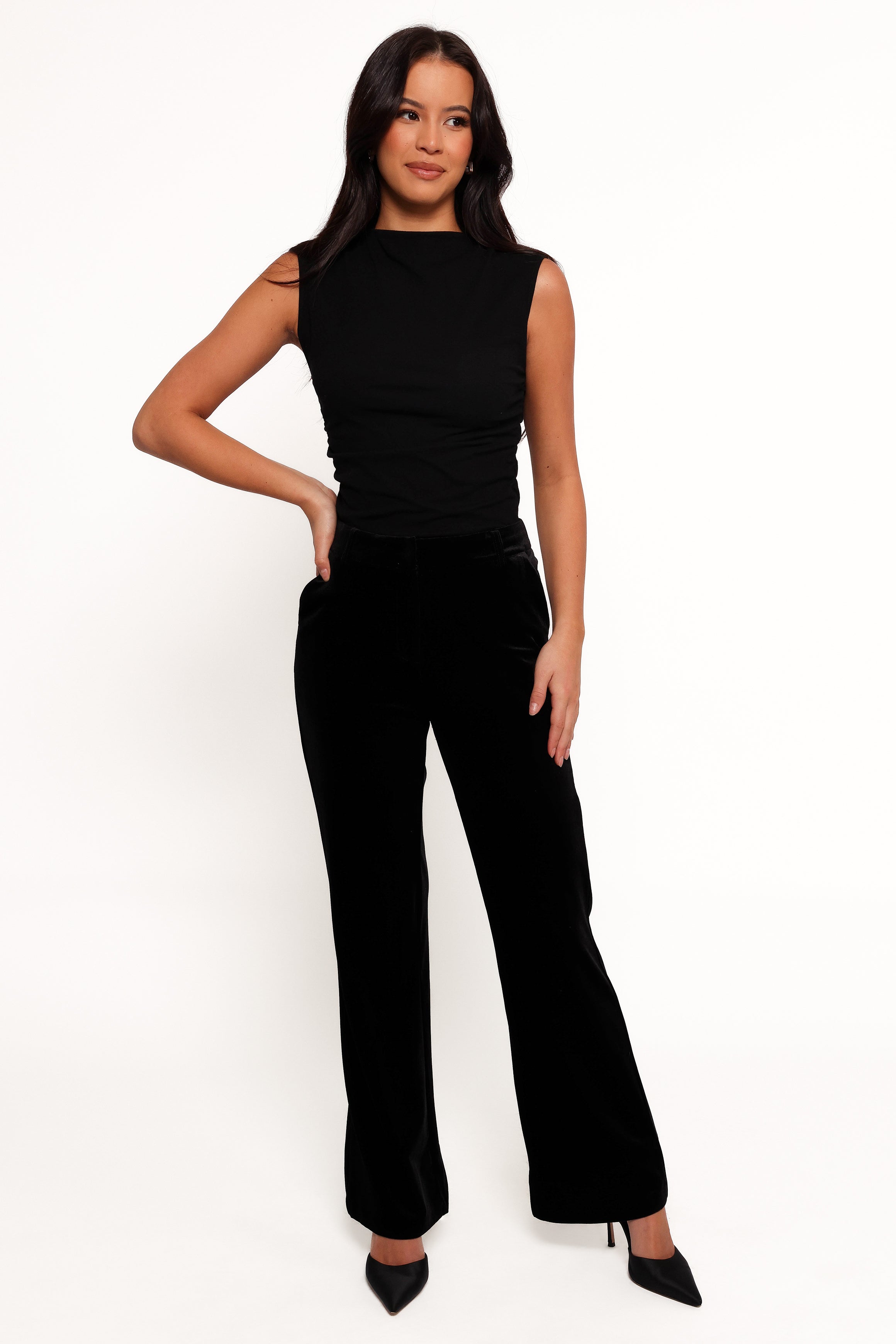 Petal and Pup USA BOTTOMS Darla Velvet Wide Leg Pants - Black