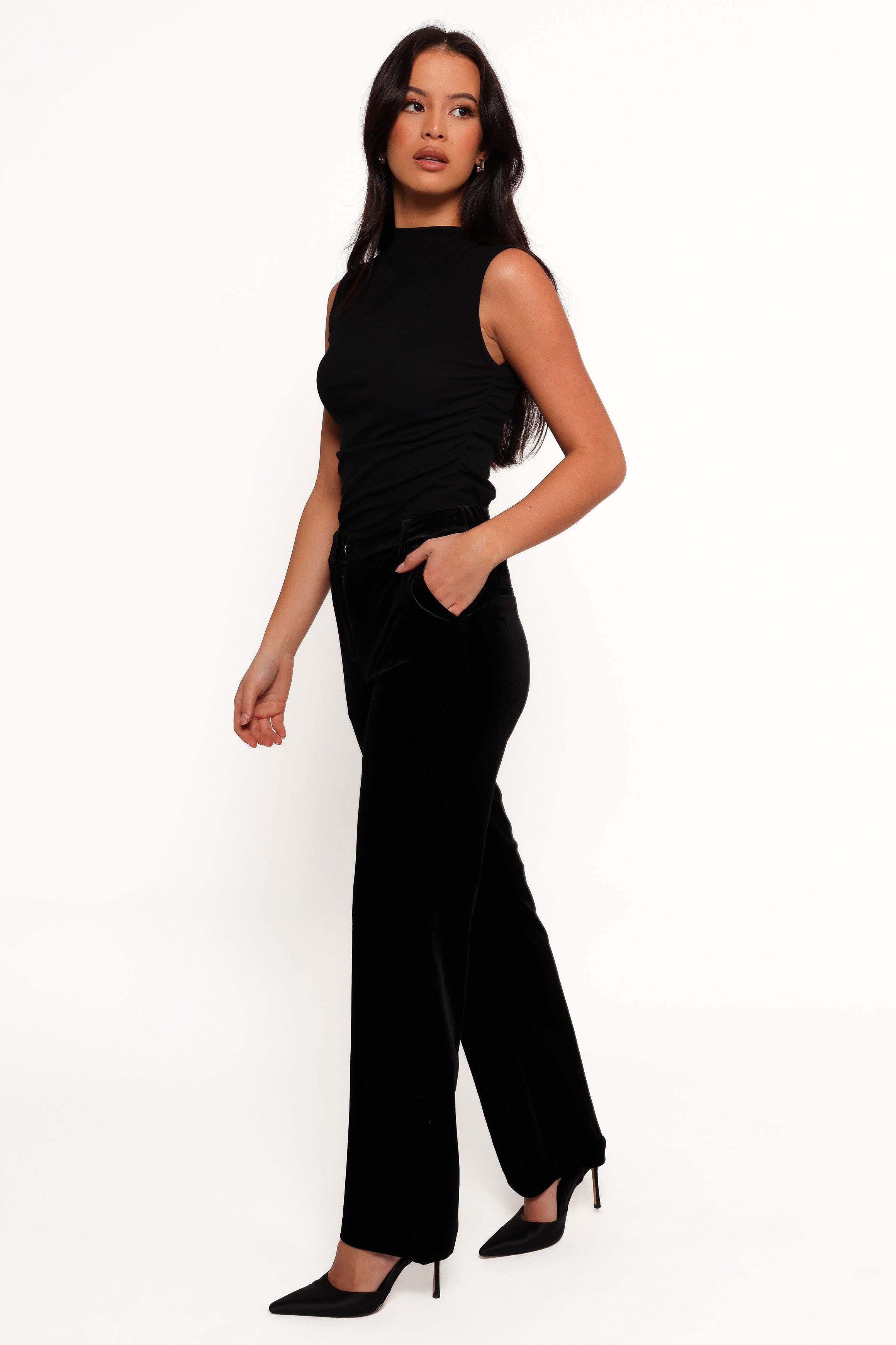 Petal and Pup USA BOTTOMS Darla Velvet Wide Leg Pants - Black