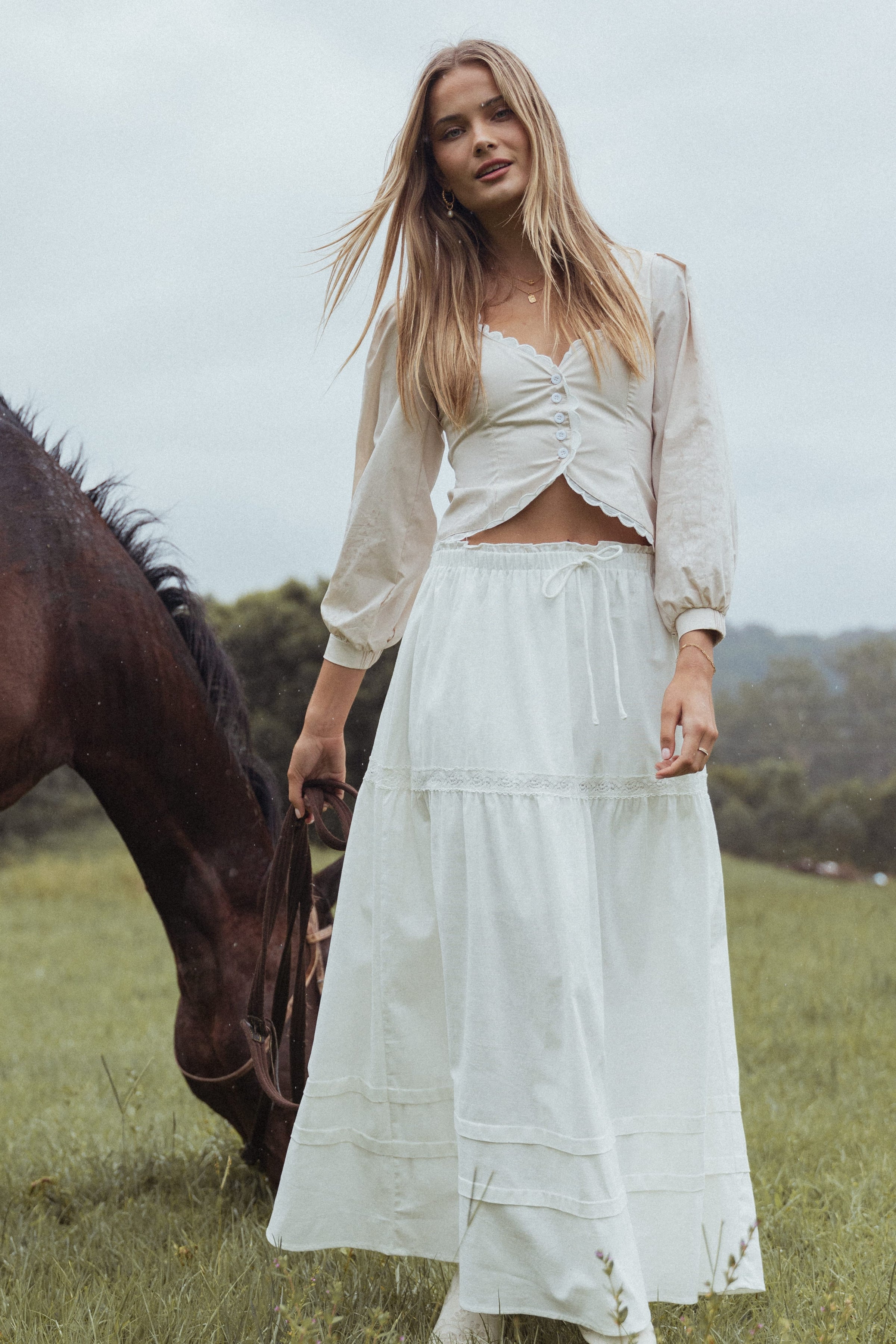 Petal and Pup USA BOTTOMS Darlia Tiered Maxi Skirt - White (Hold for Rack)