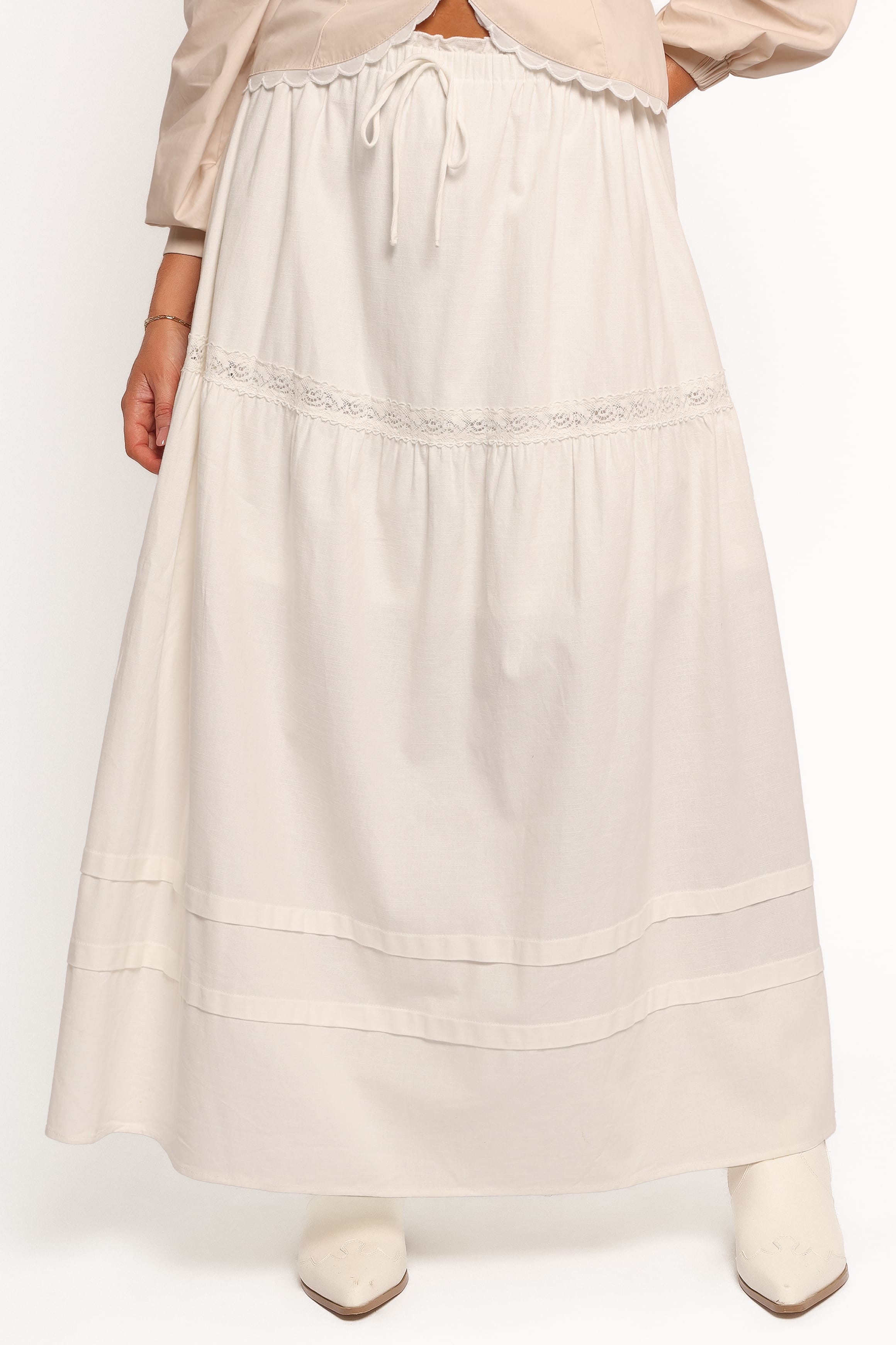 Petal and Pup USA BOTTOMS Darlia Tiered Maxi Skirt - White (Hold for Rack)
