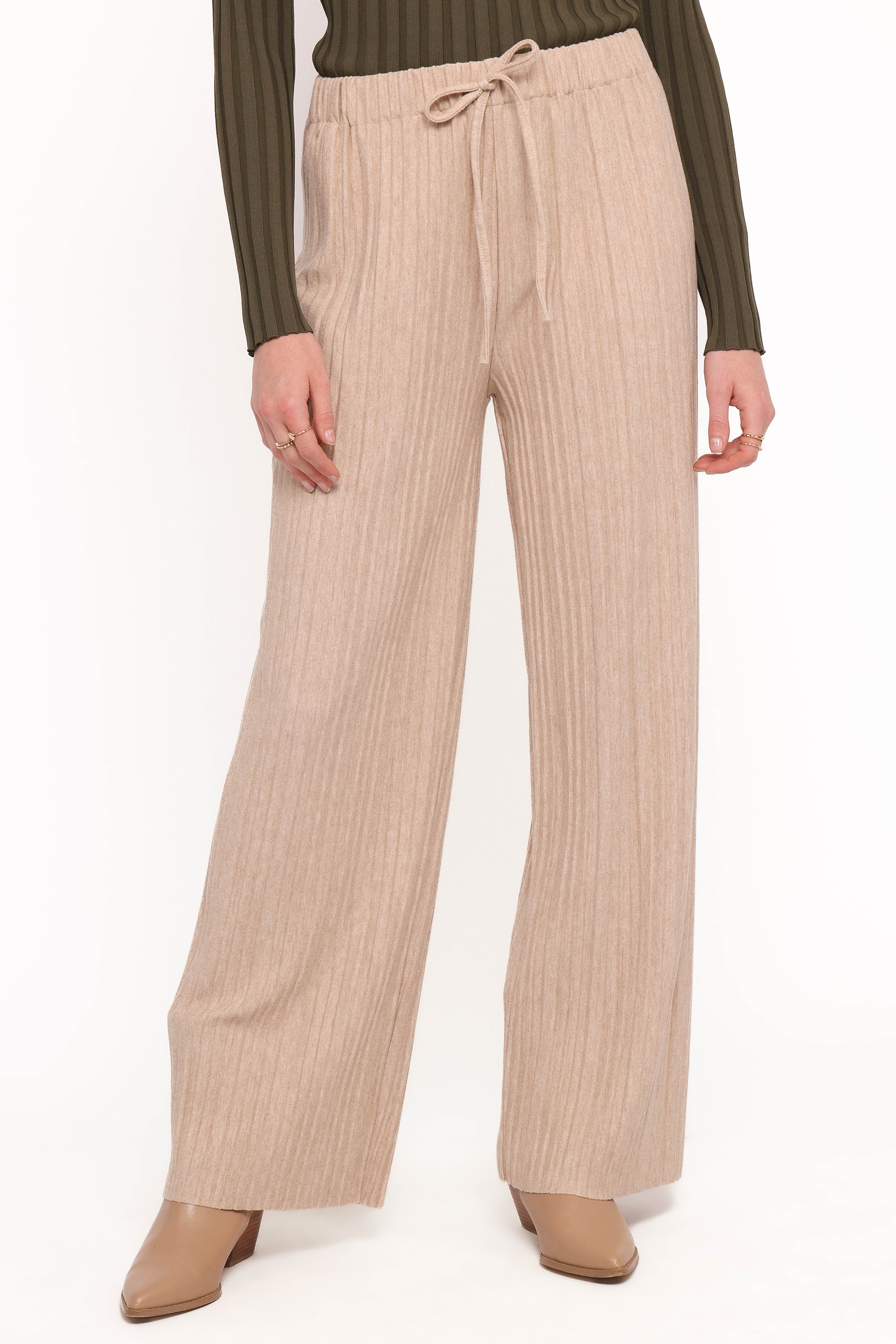 Petal and Pup USA BOTTOMS Davis Pleated Knit Pant - Beige