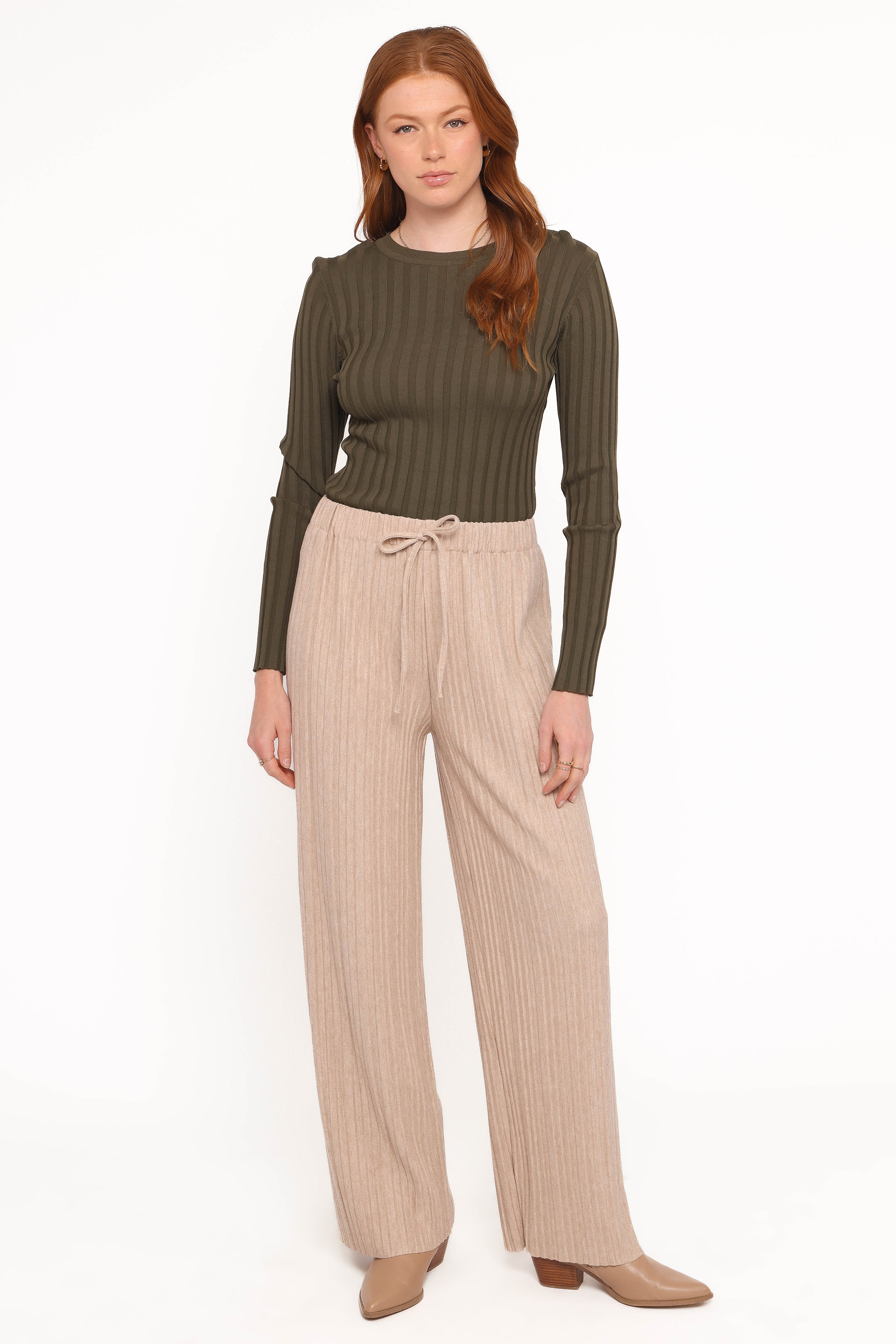 Petal and Pup USA BOTTOMS Davis Pleated Knit Pant - Beige