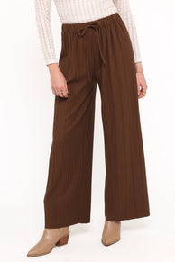 Petal and Pup USA BOTTOMS Davis Pleated Knit Pant - Brown