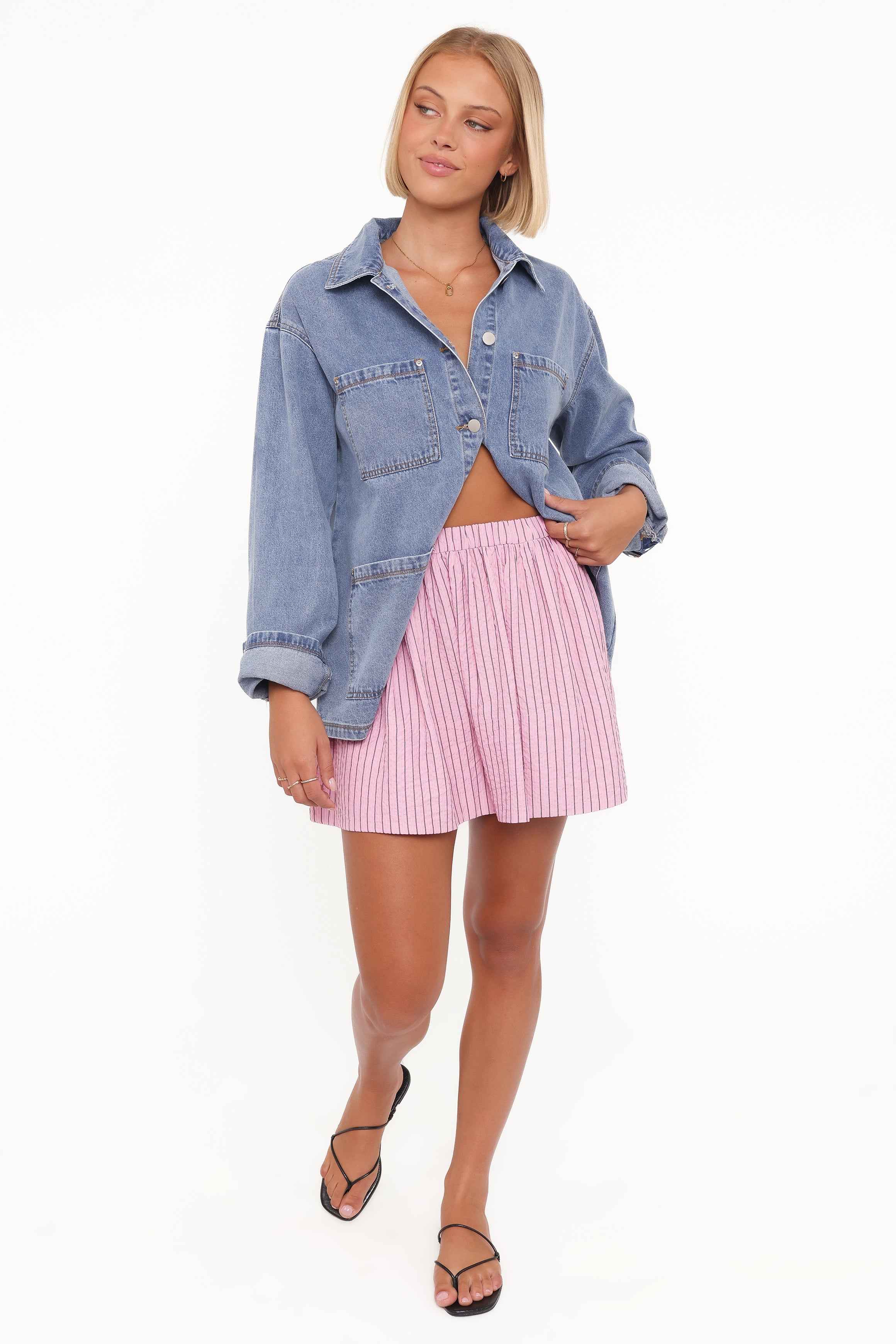 Petal and Pup USA BOTTOMS Domitia Mini Aline Skirt - Pink White Stripe