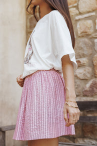 Petal and Pup USA BOTTOMS Domitia Mini Aline Skirt - Pink White Stripe