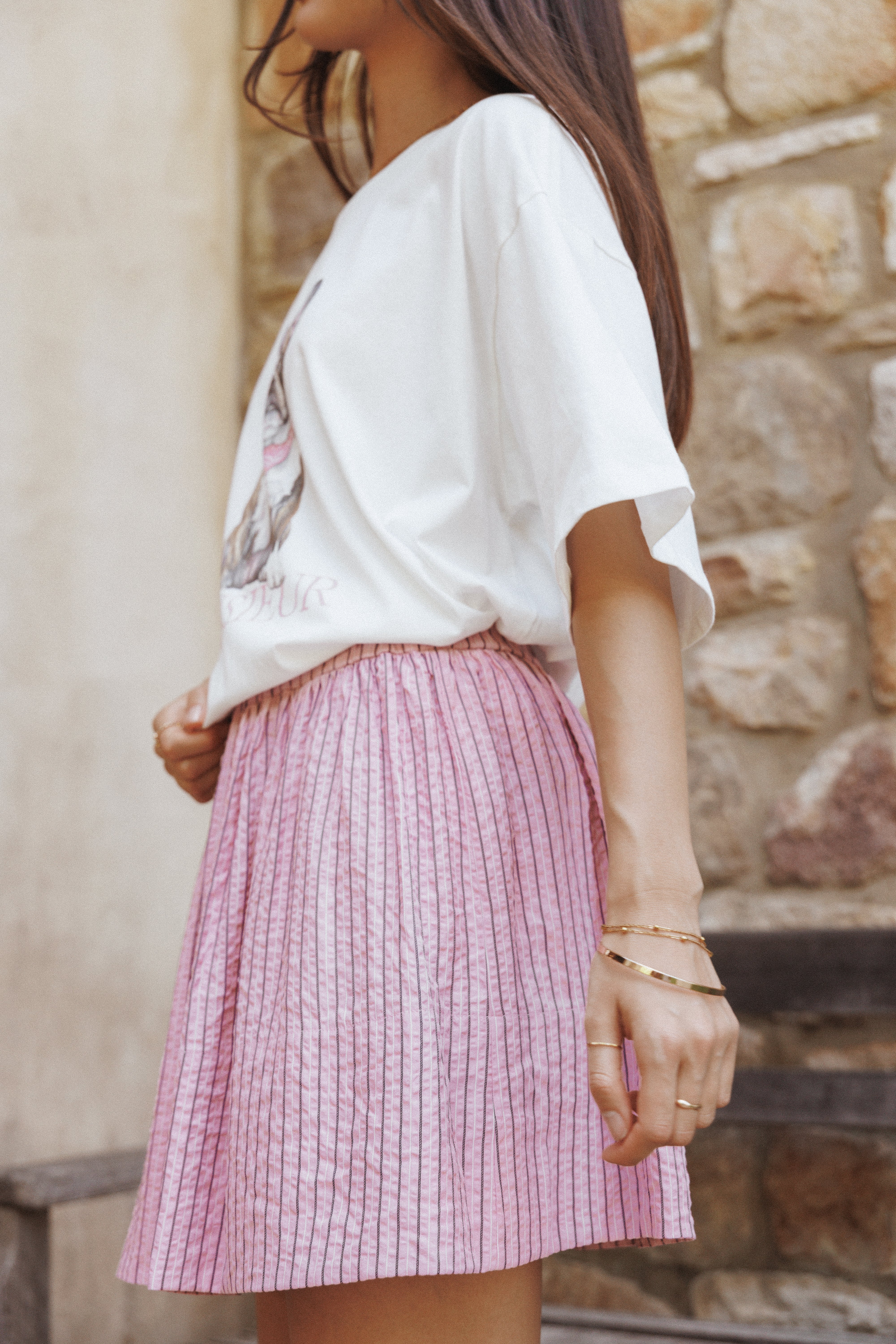 Petal and Pup USA BOTTOMS Domitia Mini Aline Skirt - Pink White Stripe