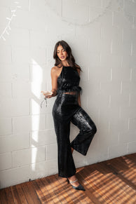 Petal and Pup USA BOTTOMS Drea Sequin Pants - Black