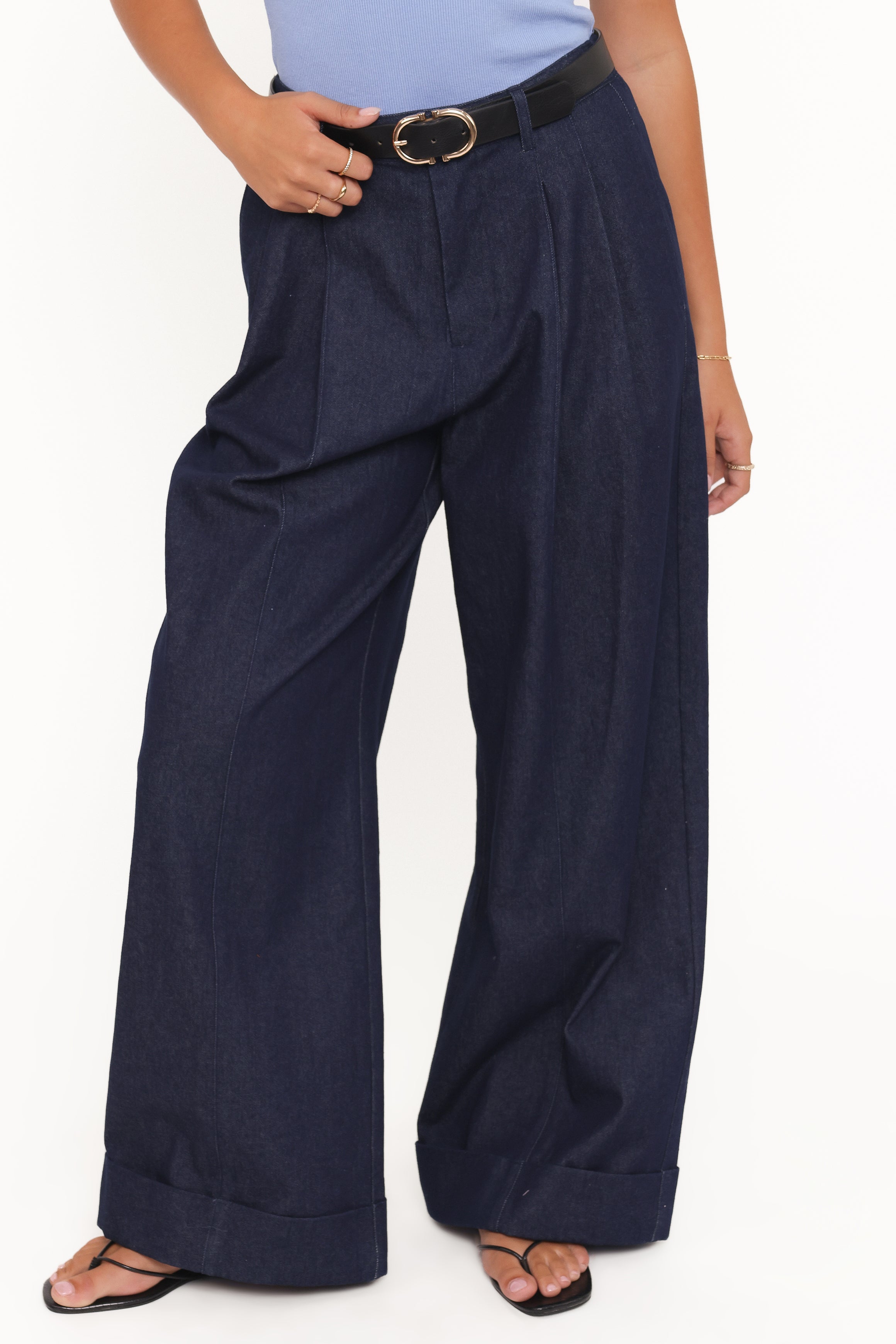 Petal and Pup USA BOTTOMS Elinor Cuffed Denim Pant - Dark Wash