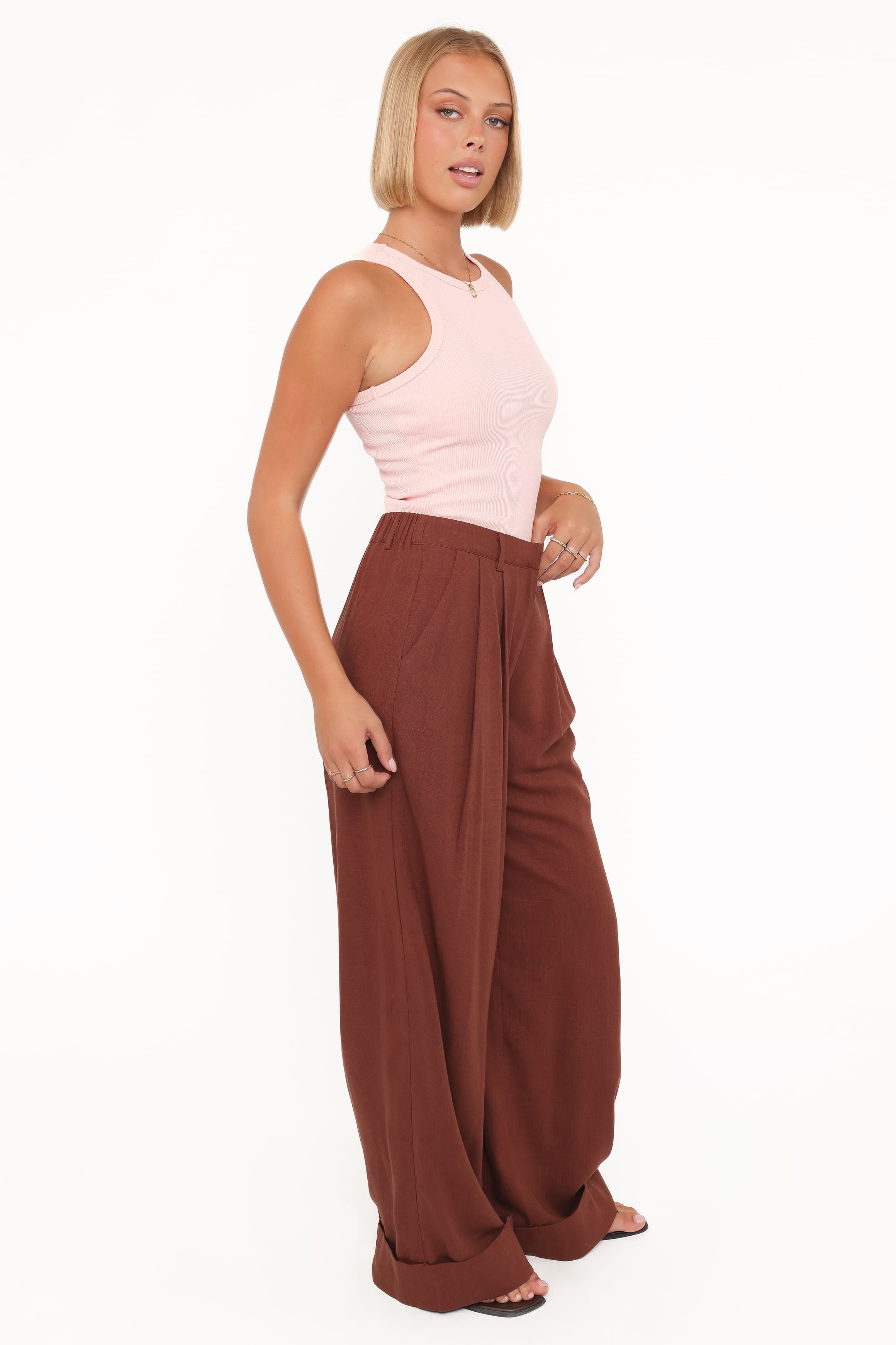 Petal and Pup USA BOTTOMS Elinor Cuffed Linen Pant - Brown