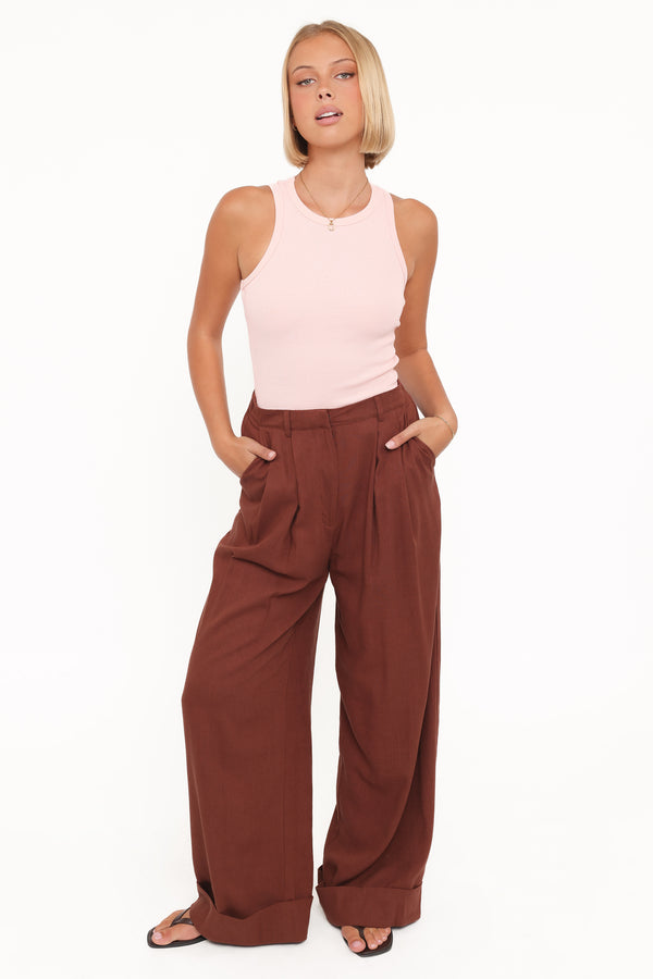 Petal and Pup USA BOTTOMS Elinor Cuffed Linen Pant - Brown
