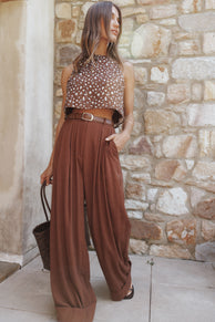 Petal and Pup USA BOTTOMS Elinor Cuffed Linen Pant - Brown