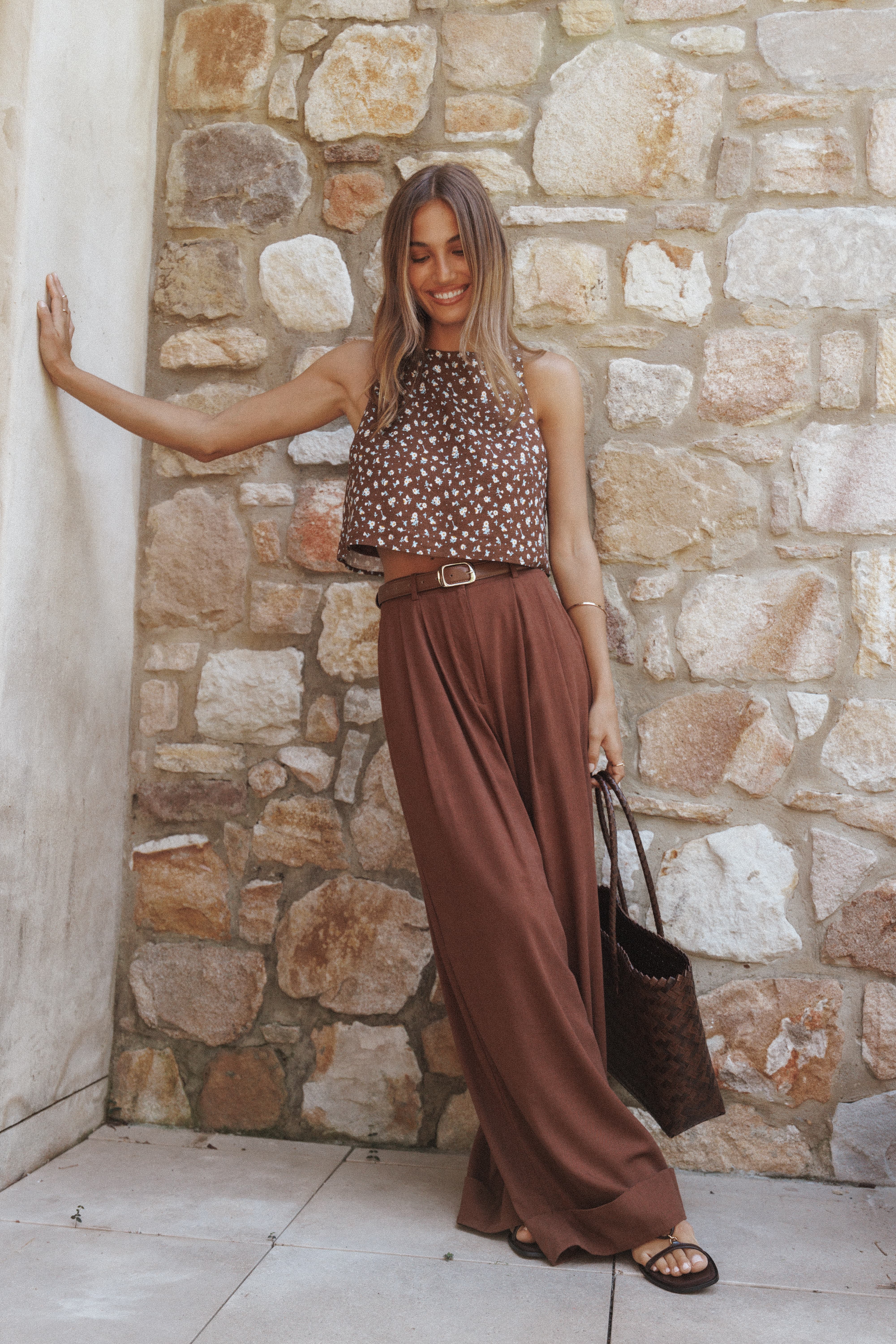 Elinor Cuffed Linen Pant - Brown | Petal & Pup USA